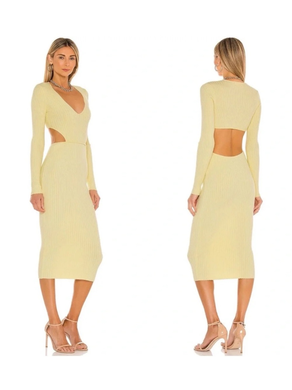 CAMILA COELHO Rosabella Cut-Out Ribbed Midi Dress - Yellow
